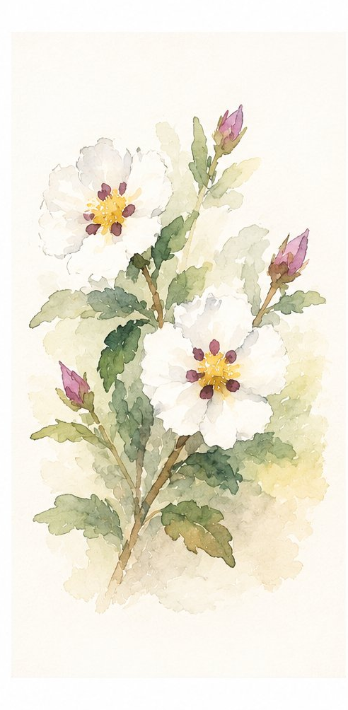 Ilustración botánica Cistus ladanifer